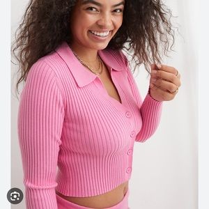 Aerie gotta jet! Pink polo ribbed sweater XL